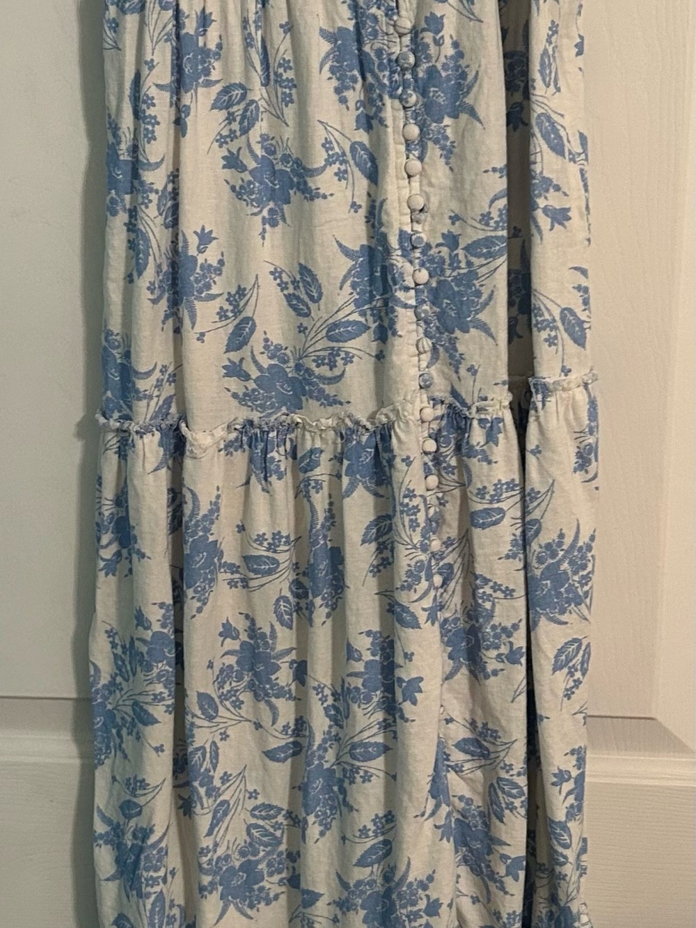 LoveShackFancy Blue Floral Button-Tier Dress